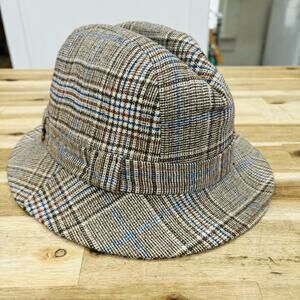 Vintage Irish Crushable Gray Plaid Tweed Fedora Hat Medium Lined Remay DUPONT